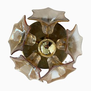 Mid-Century Amber Murano Glass Sputnik Flower Ceiling from Sische, 1960s