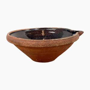 Antique French Dark Brown Glazed Terracotta Tian Mixing Bowl