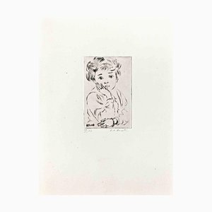 Lucien Philippe Moretti, Portrait d'un Enfant, Gravure à l'Eau-Forte, Mid-20th-Century