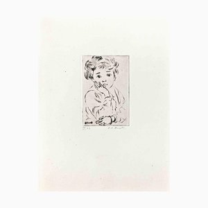 Lucien Philippe Moretti, Portrait of a Child, Original Etching, Mid-20th-Century
