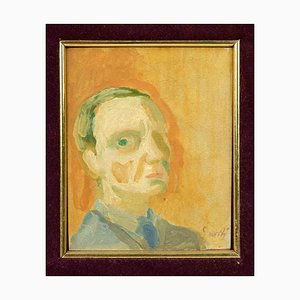 Virgilio Guidi, Portrait, Original Tempera on Board, Mid-20th-Century