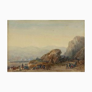 Gaspard Gobaud, Battle, Original Watercolor, 19th-Century