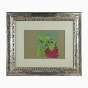 Mino Maccari, Figures, Original Charcoal and Watercolor, Mid-20th-Century, Framed