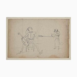 Philippe Charles Jacquet, Musician, Original Drawing on Paper, Mid 19th-Century