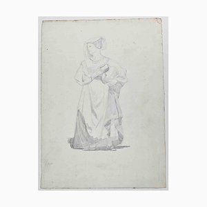 Adolphe Etienne Viollet-Le-Duc, mujer, dibujo original en papel, mediados del siglo XIX