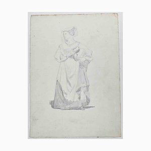 Adolphe Etienne Viollet-Le-Duc, Woman, Original Drawing on Paper, Mid 19th-Century