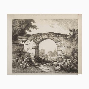 Jean Baptiste Huet, Landscape with Ruins, Original Etching, 19th-Century