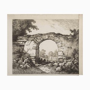 Jean Baptiste Huet, Landschaft mit Ruinen, Original Radierung, 19. Jh