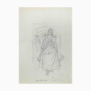 Pierre Georges Jeanniot, Elegant Lady, Dessin Original, 1890s
