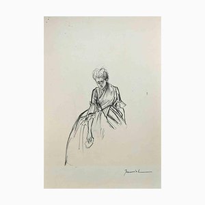 Pierre Georges Jeanniot, Traurige Dame, Original Zeichnung, 1890er