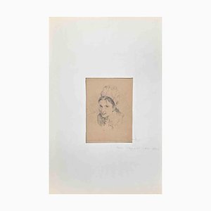 Henri Regnault, Portrait of Woman, Original Pencil Drawing, 1861
