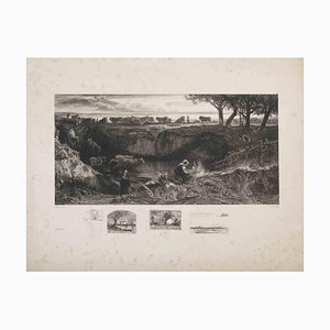 Godefroy Jadin, Landschaft, Original Lithographie, spätes 19. Jahrhundert