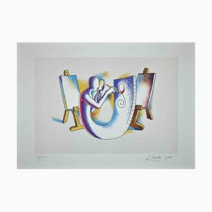 Mark Kostabi, The Painter's Atelier, Original Lithograph, 2000