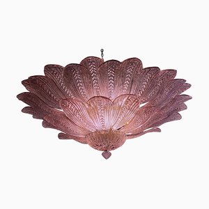 Large Pink Amethyst Murano Glass Leave Ceiling Light or Chandelier