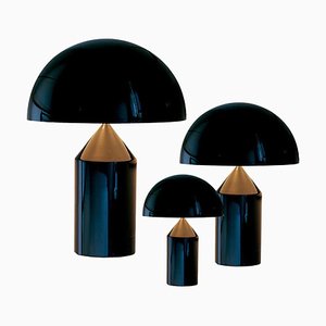 Lámpara de mesa Atollo grande, mediana y pequeña en negro de Magistretti para Oluce. Juego de 3