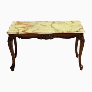 Mesa de centro francesa vintage de ónix verde y madera