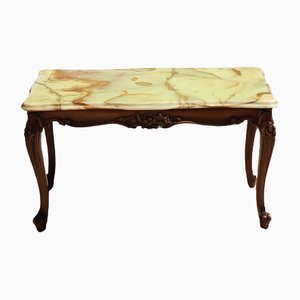 Vintage French Green Onyx Marble & Wood Coffee Table