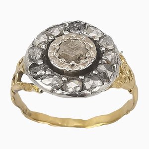 18K Yellow Gold and Silver Ring with Diamonds