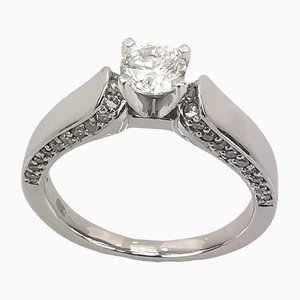 18K White Gold Solitaire Ring with Diamonds