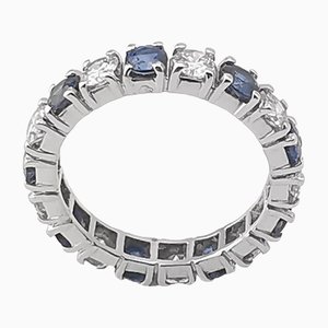 American Wedding Ring in 18K White Gold with Diamonds & Sapphires