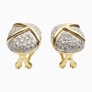 18K Yellow Gold Earrings Embellished with Diamonds, Set of 2