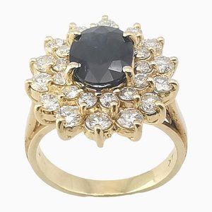 14 Karat Yellow Gold Ring with Sapphires and Diamonds