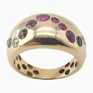 18K Yellow Gold Ring with Rubies and Diamonds