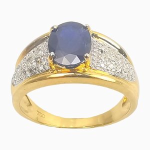 18 Carat Yellow Gold Ring with Sapphire and Diamonds