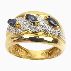 18K Yellow Gold Ring with 3 Sapphires and Diamonds