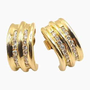 Earrings in 18 Carat Yellow Gold and 0.32 Diamonds, Set of 2
