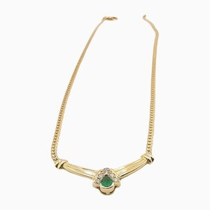 18K Yellow Gold Necklace with Emeralds and Diamonds