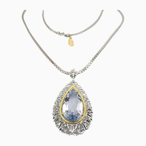 Necklace with Pendant in 18 Carat White Gold with Aquamarine