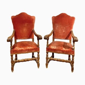 Luigi XIV Style Walnut Armchairs, 1800s, Set of 2