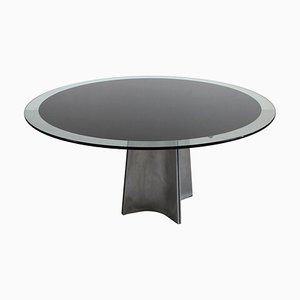 Round Pedestal Table in Steel and Glass by Luigi Saccardo for Maison Jansen, 1970s