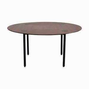 Mesa de comedor redonda de madera y metal de Ettore Sottsass para Poltronova, Italia, años 50