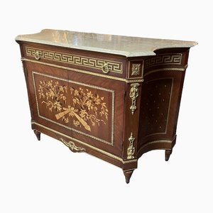 Antique French Marble Top and Inlay Buffet Sideboard