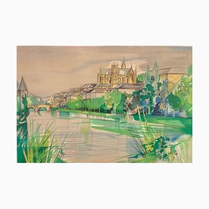 Camille Hilaire, Landscape of Metz, 20th-Centruy, Lithograph, Framed