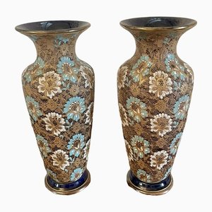 Antique Victorian Lambeth Doulton Vases, Set of 2