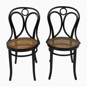 Geschwungene Stühle aus Buche & Stroh, Thonet zugeschrieben, Wien, 1890er, 2er Set