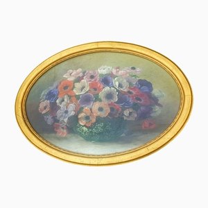 Natura morta romantica con anemoni, inizio XX secolo, olio su tela