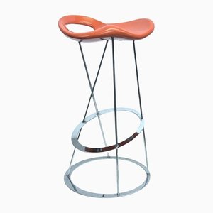 Italienischer Barhocker aus Chrom & orangefarbenem Kunststoff von Marco Maran für Maxdesign