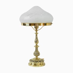 Historistische Tischlampe mit geschliffenem Glasschirm, 1890er