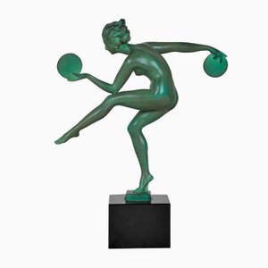 Derenne chez Max Le Verrier, Art Deco Pagan Dance Figure, 20th Century, Babbitt on Marble Base