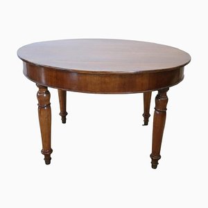 Round Walnut Extendable Dining Table, 1850s