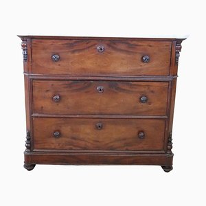 Chest of Drawers in Solid Walnut with Marble Top, 1850s