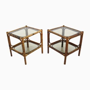 Tables Basses Vintage en Rotin, 1970s, Set de 2