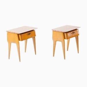 Italian Bedside Tables with Marble Top, 1950s, Set of 2