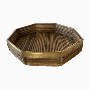 Rattan & Brass Tray in the style of Crespi