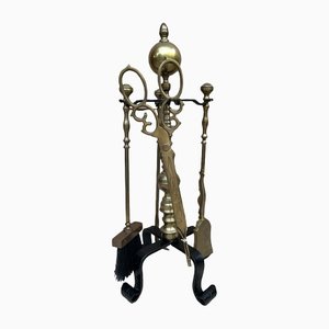 French Neoclassical style Brass Fireplace Tools, 1970s, Set of 5
