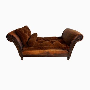 Französische verstellbare Leder Loveseat oder Tagesbett, 1900er